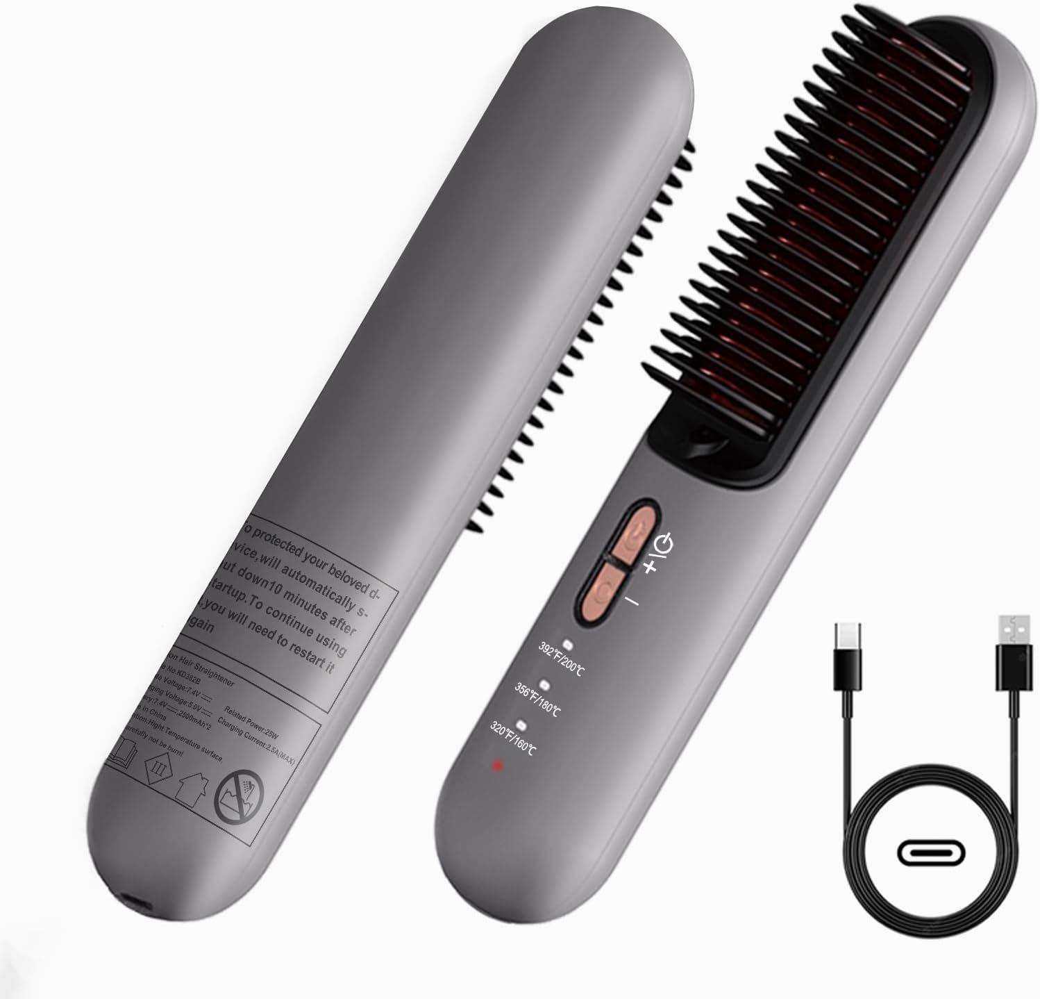 Cordless Hair Straightener Brush,Upgraded Portable Hair Straightener Brush for Women with Travel Size, 2 in 1 Negative Ion Hair Straightener Comb,Type C Rechargeable