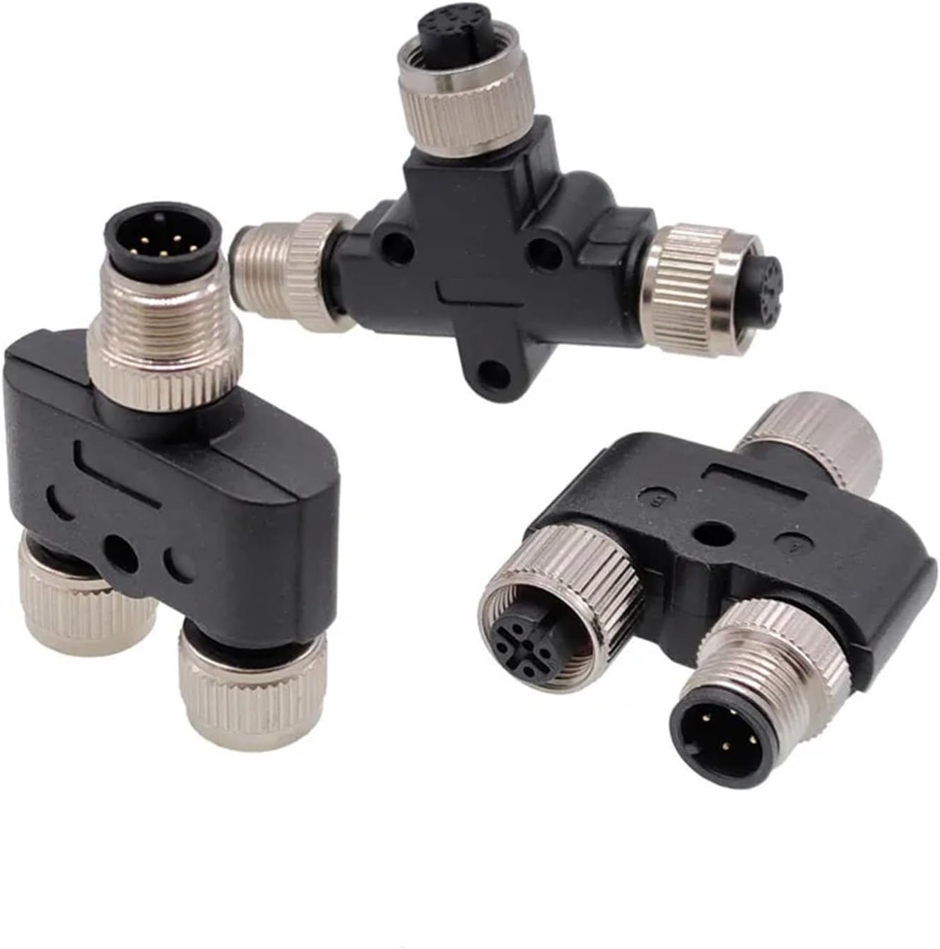 M12 Sensor Connector Three-Way Pipe Conversion Plugs Male Female 4 5 8pin Y Shaped T Type A Code Connectors 1Pcs(4P Y (1F-1M 1F))