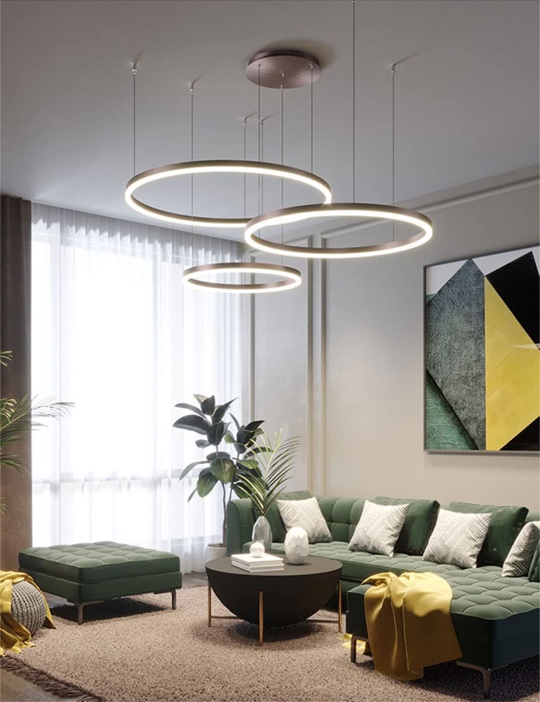 3 Ringen LED-Hanglamp 45W LED Moderne Design Hanglamp Plafondlamp Creatieve Kroonluchter Bruin 20 40 60cm Dimbaar met Afstandsbediening Lichtkleur 3000-6000K Traploos Instelbaar Hoogte Verstelbaar