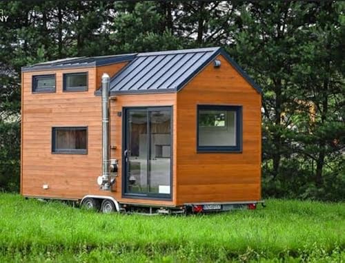 Modern Tiny House on Wheels, Cedar Exterior, Metal Roof, Glass