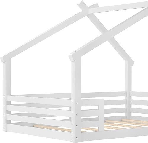 Miniatura 45 de Bellemave Cama individual para niños, cama de madera de pino, camas Montessori para niños, color blanco con estante Blanco,Madera de pino gris,gris