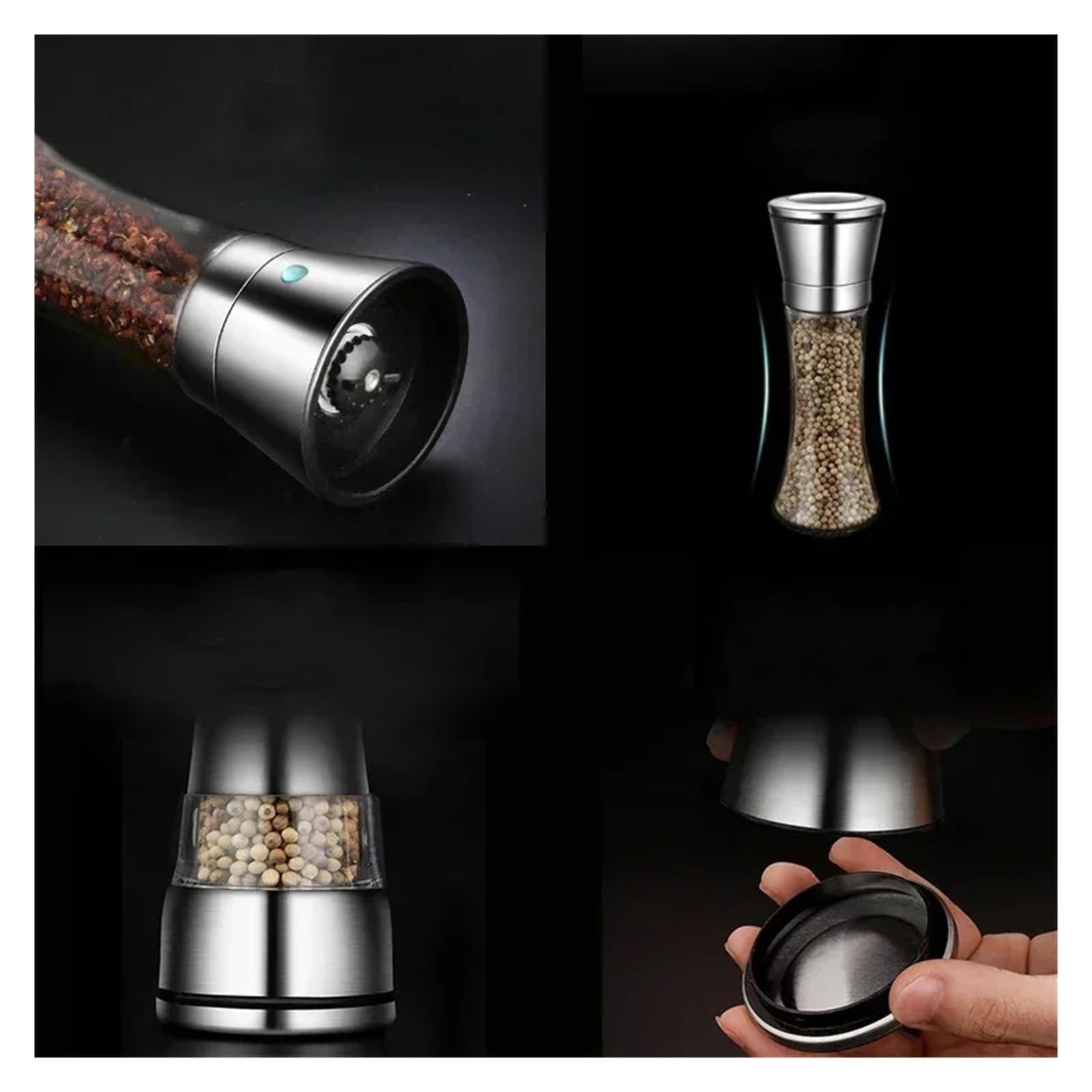 Manuelle Salz- und Pfeffermühle aus Edelstahl, verstellbare Gewürzflasche, Küchenhelfer(Style 1)