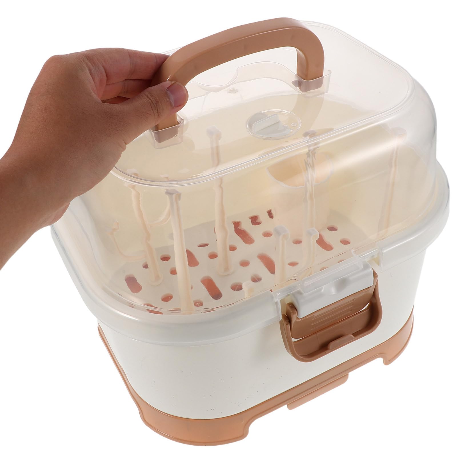 HEALLILY Estante de Secado para Biberones Organizador de Biberones Plástico con Tapa Almacenamiento Vertical y Utensilios para Viaje y Bolsa de Viaje para Bebés
