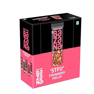 Bazana Strawberry Energy Bars | Pack of 12 (38g Each) | Bursting with Real Strawberry Flavor, Organic, Healthy & Delicio