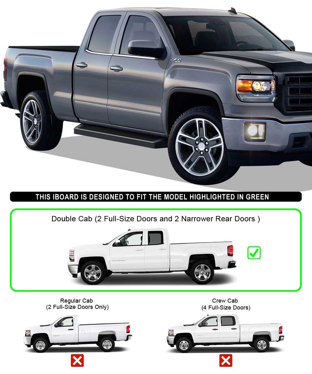 APS Premium Running Boards 6in Black Compatible with Silverado Sierra Double Cab 07-18
