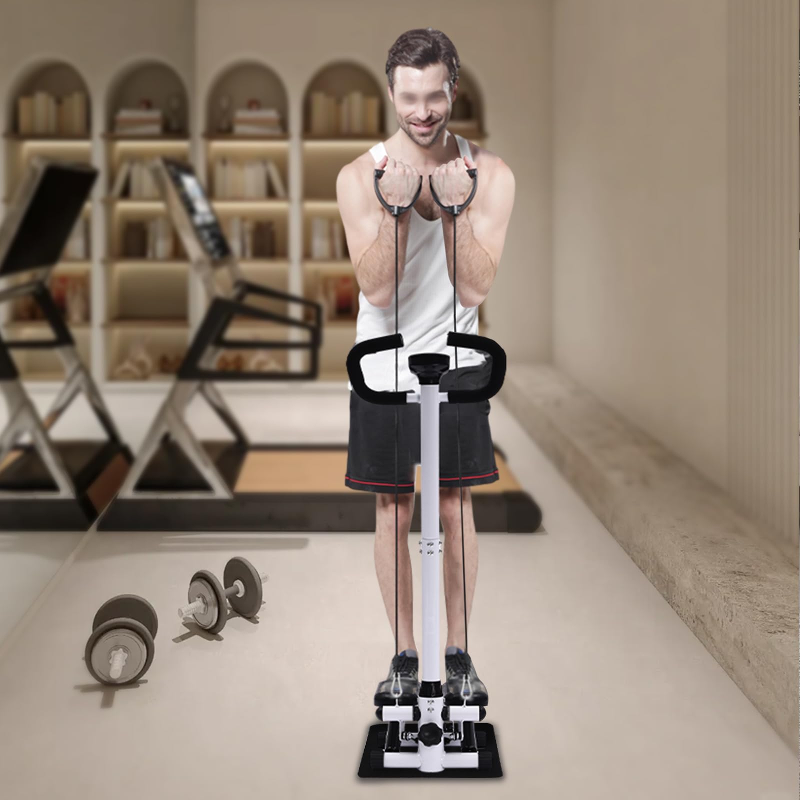 Up-Down stepper z kierownicą i taśmami oporowymi – jednostka treningowa, nośność 150 kg, do domu, biura, salonu, studia fitness