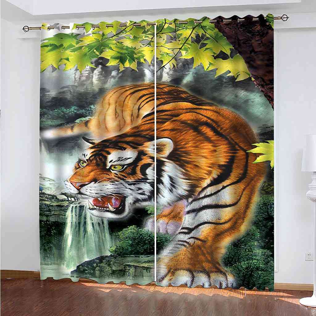 Rideau occultant thermique salon moderne avec impression tigre 3D phonique lot de 2 rideaux