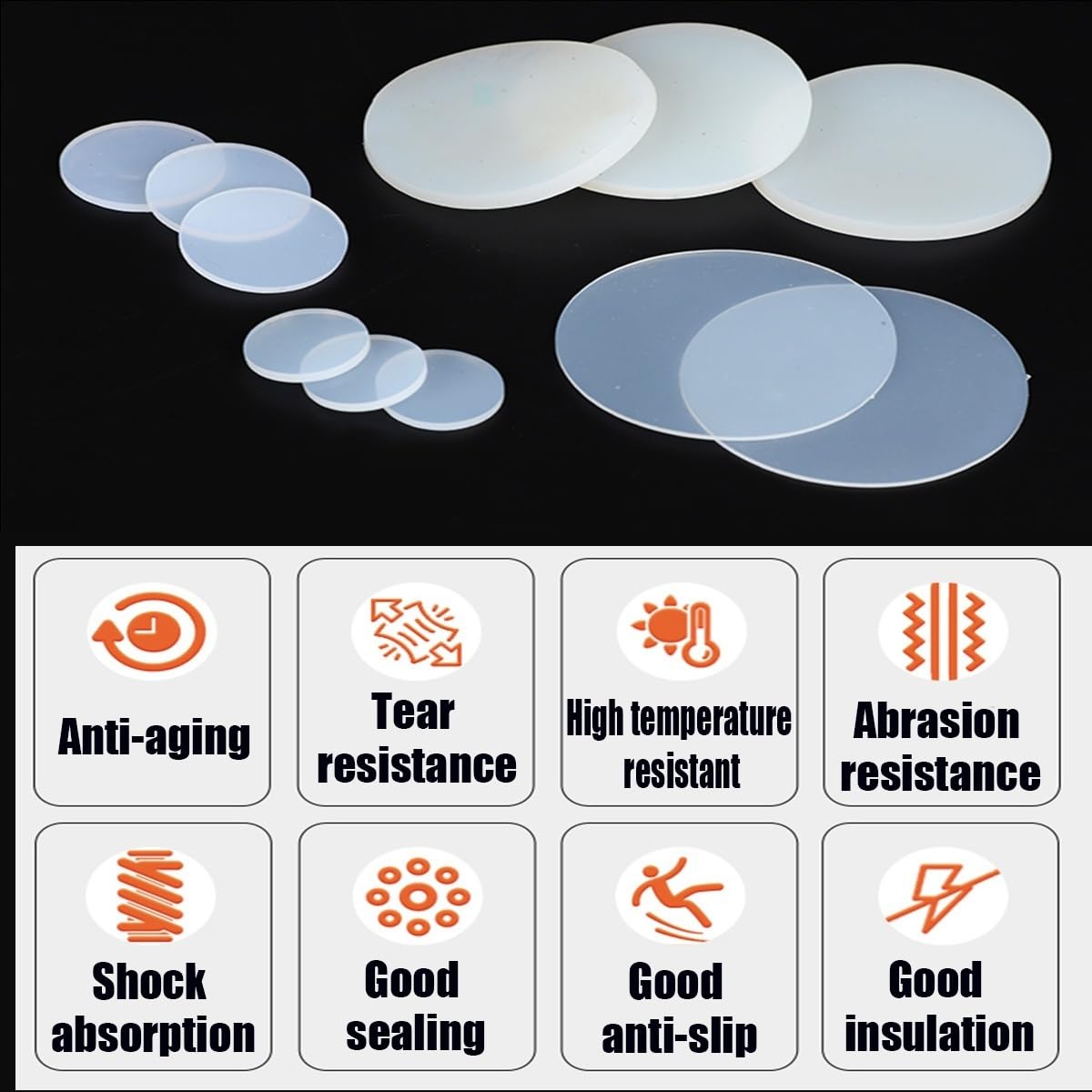10 pcs disques ronds en caoutchouc silicone blanc, Ø 10-100mm, 2mm d’épaisseur, résistants à la chaleur, flexibles, antidérapants et antivibration, pour DIY, maison et usage industriel(100mm*2mm)