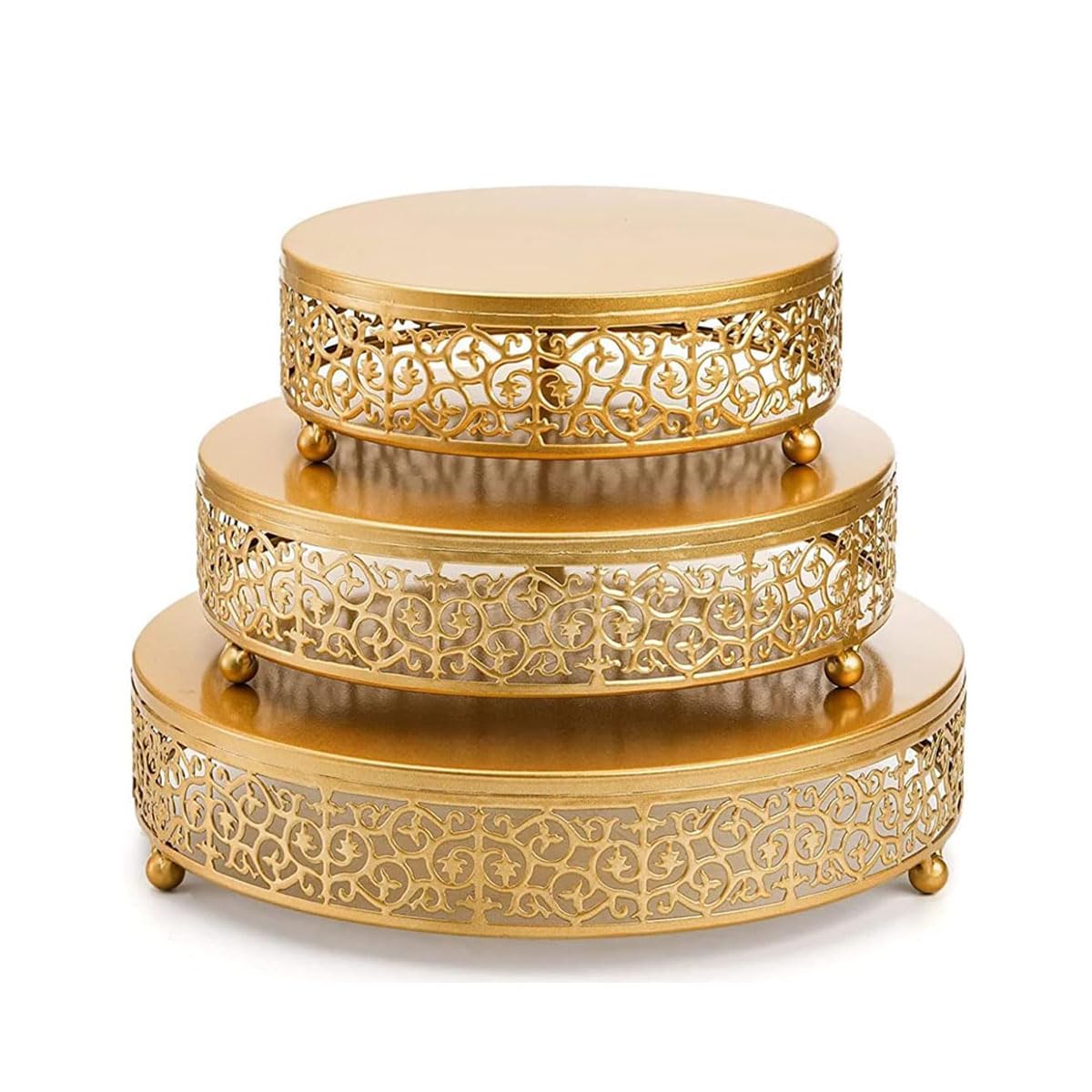 3 soportes redondos de metal dorado para pasteles, postres, cupcakes, para fiestas, galletas, postres, bandeja para bodas, baby shower, fiesta de té