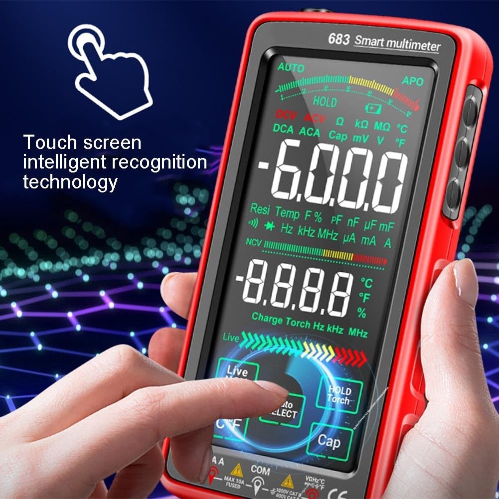 Multimetro digitale 683, 6000 conteggi, touch screen AC/DC multimetro con rilevamento NCV, ricaricabile USB e torcia integrata, per elettricisti e utenti fai da te (nero)