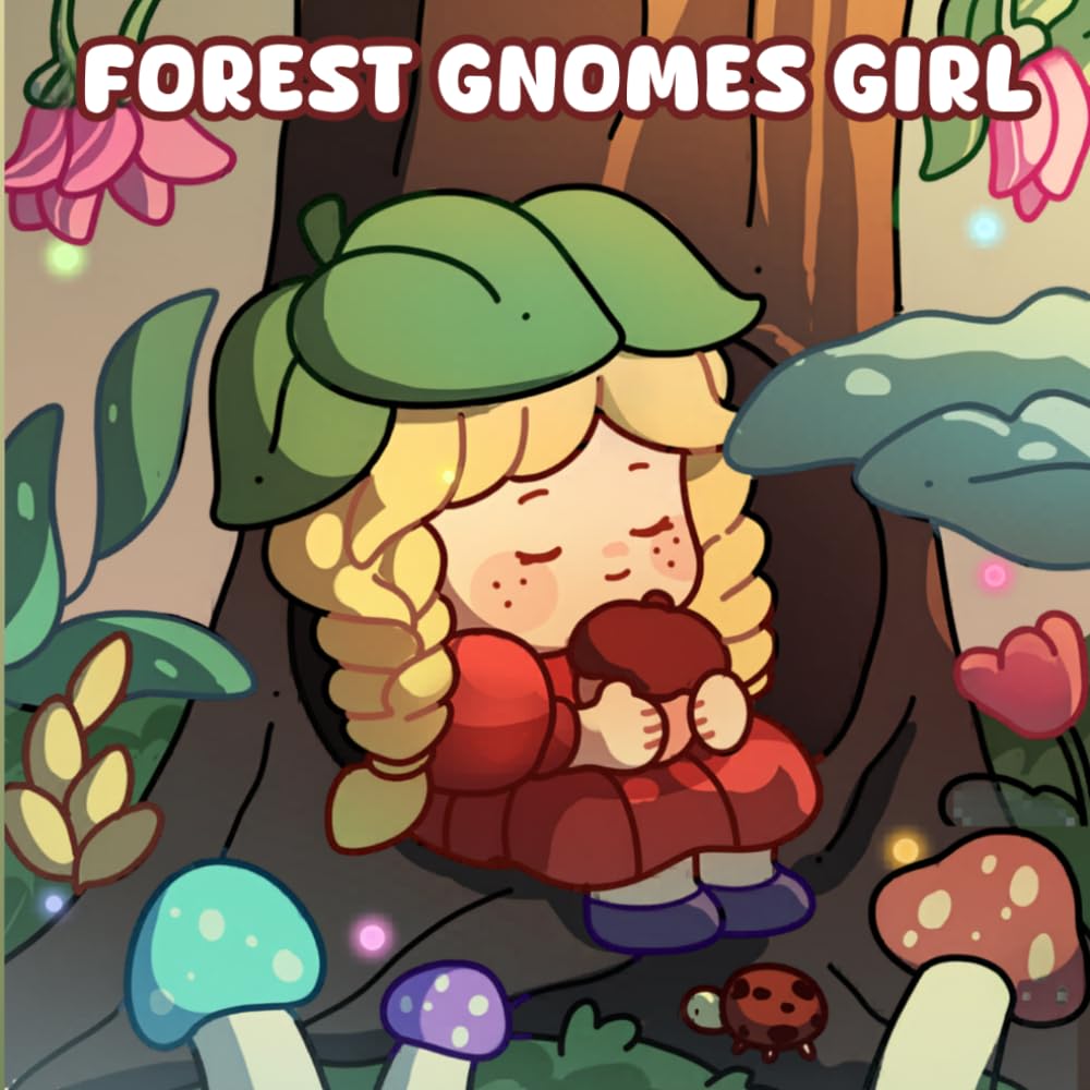 Forest Gnomes Girl: 40 Adorable Illustrations of Tiny Forest Fairies and Whimsical Gnome Girls for Teens and Adults (Stress Relief and Relaxation)