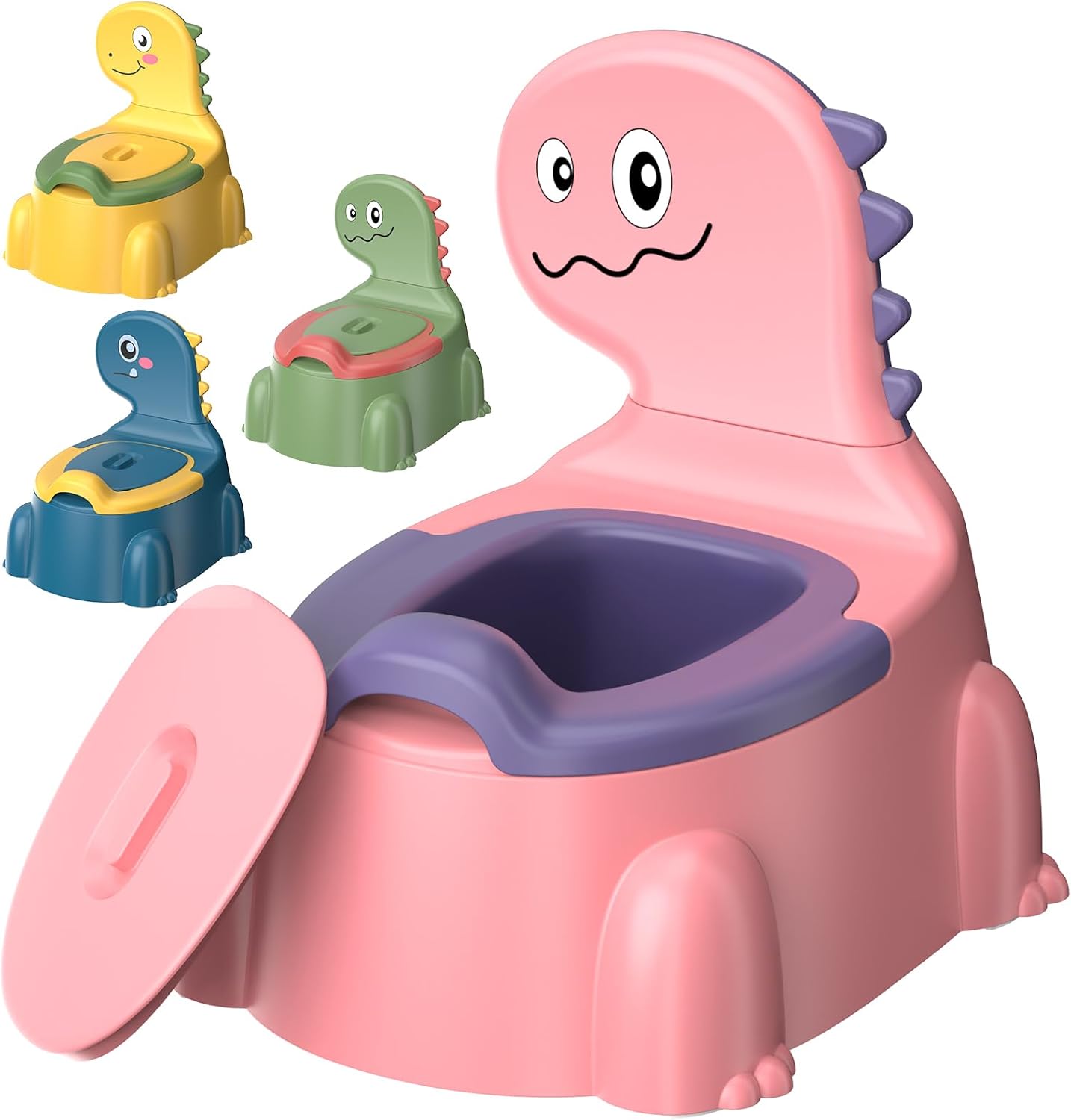 Potty Training Toilet Toddler Potty Chair Kids Boys Girls Dinosaur Animal Comfortable Potties Training Seat for Childrens Ages 1-3 Portable Baby Toilets with Lid Back Easy to Clean Potty Trainer, Pink