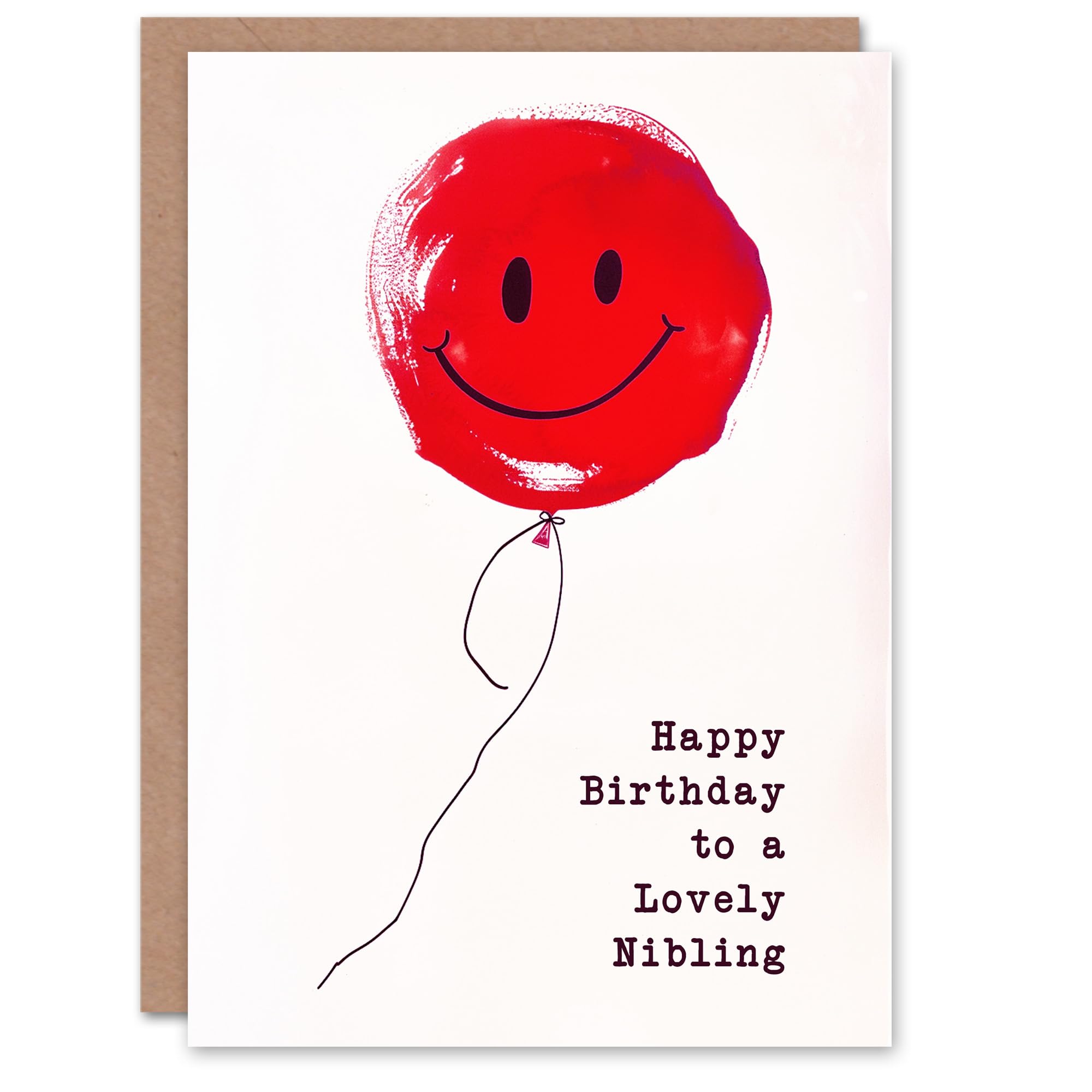 Happy Birthday Nibling Simple Red Balloon Smile Non Binary Gender Neutral Card