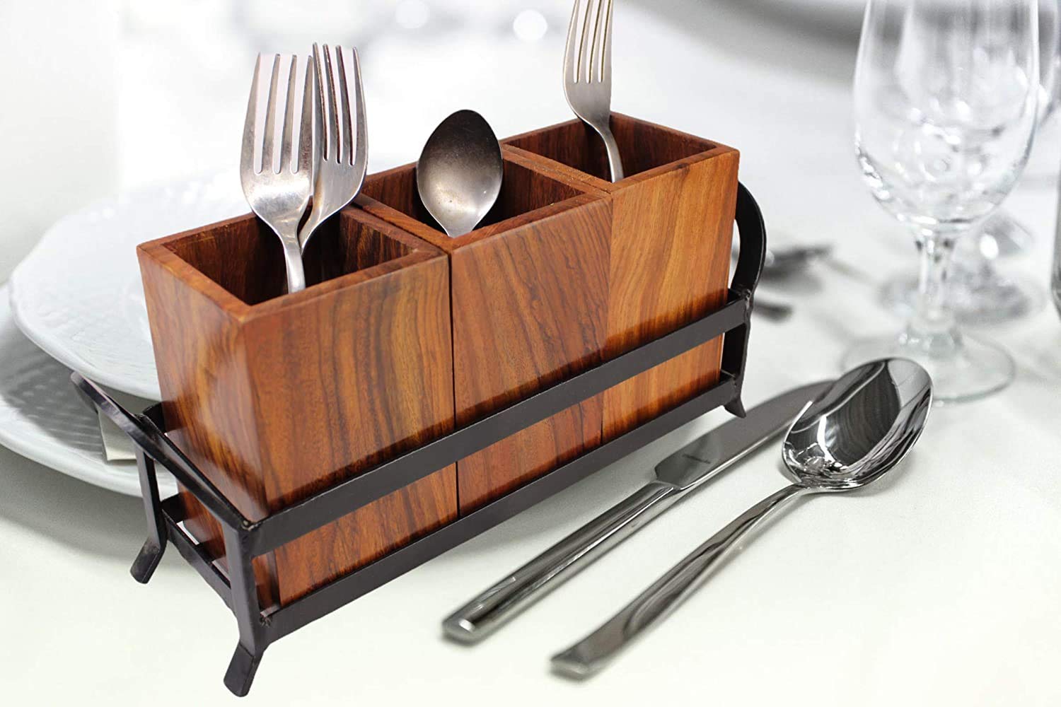 Wooden Cutlery Rack - Stylish Dining Table Organizer -4 Wooden Cutlery Rack - Stylish Dining Table Organizer -4