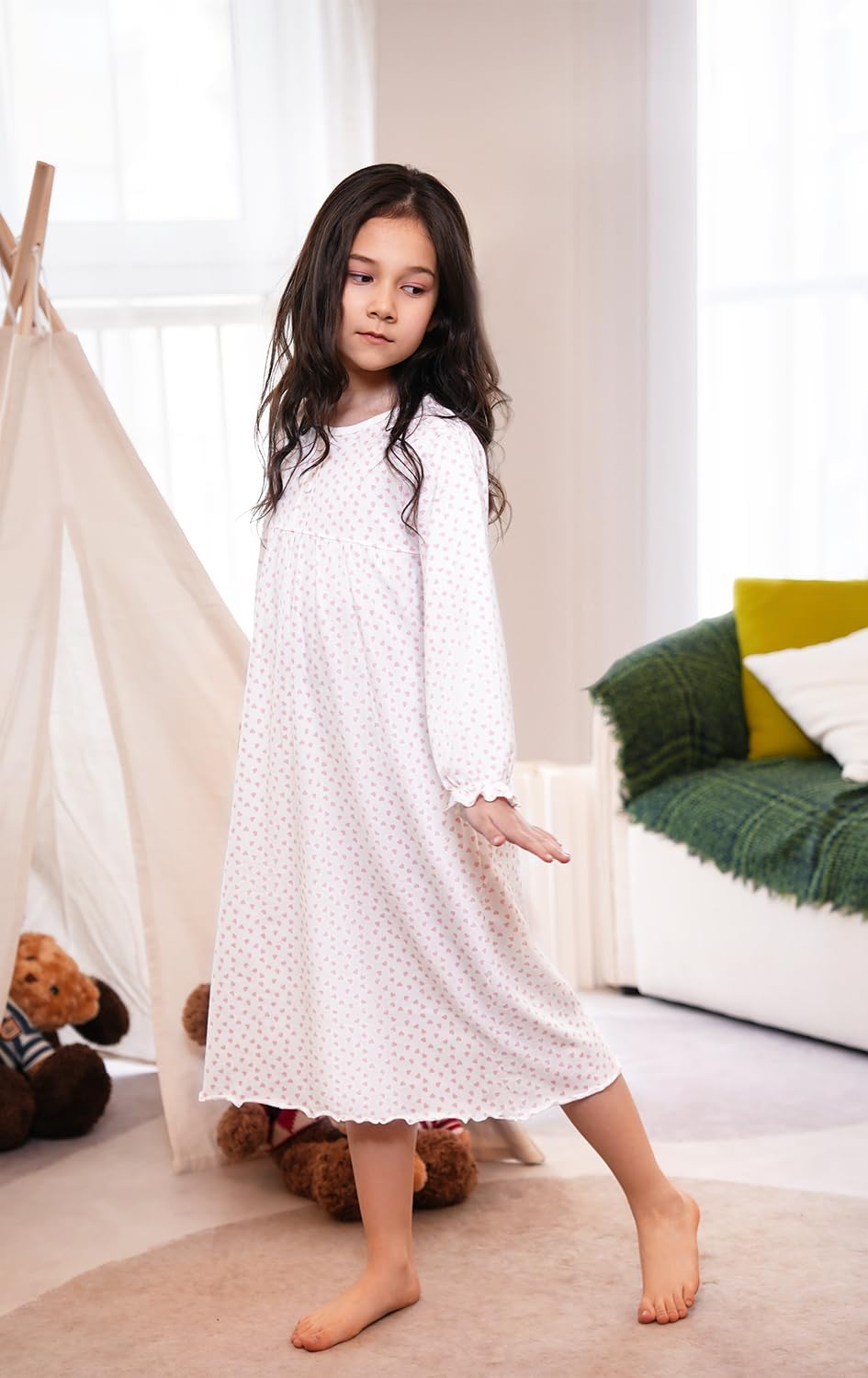 BANGSAUR Girls' Cotton Dress, Princess Toddler Kids Nightdress,3-12 Years