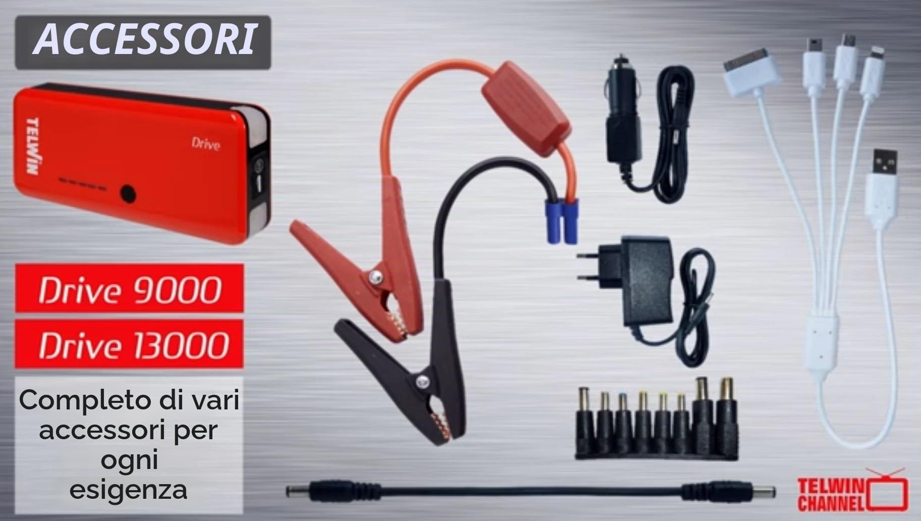 Telwin Drive 9000 Avviatore Compatto al Litio 12V & Power Bank, Rosso