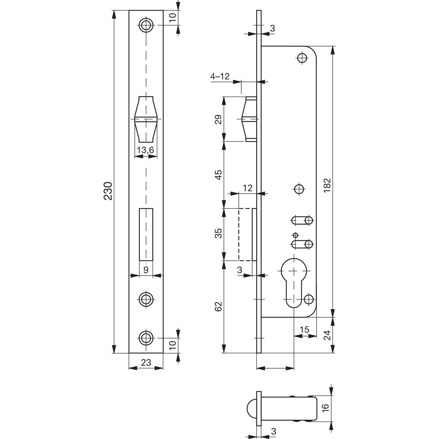 ROTO 223923 Schmalkasten-Rollfallenschloss 884 | Dornmaß: 25 mm | PZ