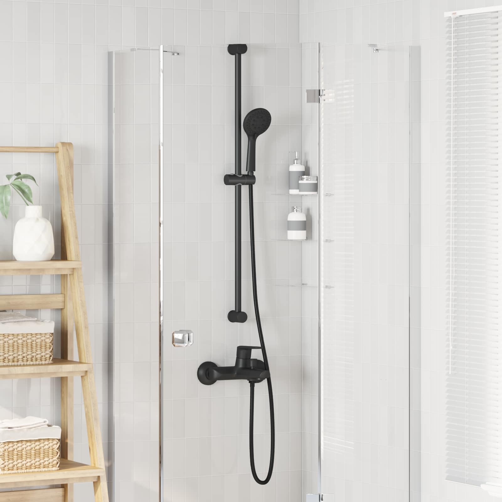 Juego de cabezal de ducha de acero inoxidable negro con manguera de 150 cm, alcachofa de mano con cinco tipos de chorro, sistema de ducha de alta presión, cabezal de ducha con función antical