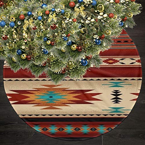 Native Tribal Indian Geometric Brown Southwestern Old Christmas Tree Skirt Xmas Tree Skirt Christmas Decorations For Festive Holiday Ornament New Year Party #TOP2