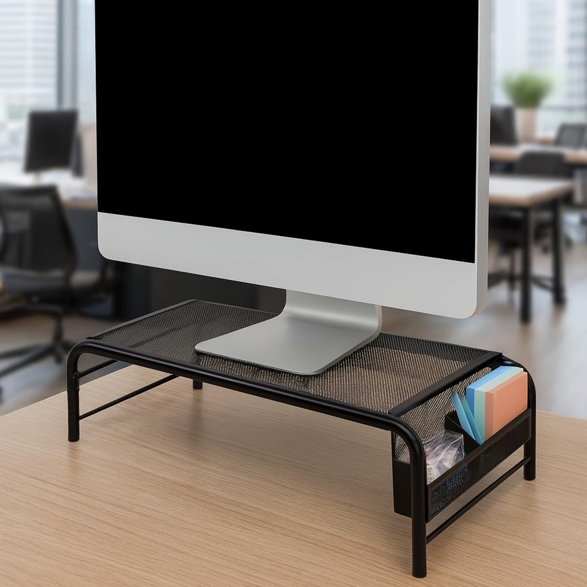 MeshNest Laptop & Monitor Stand Riser for Desk, Metal Mesh Computer Screen Stand with Side Storage & Keyboard Space Underneath, Heavy Duty Desk Organizer for Home Office, Study & Gaming