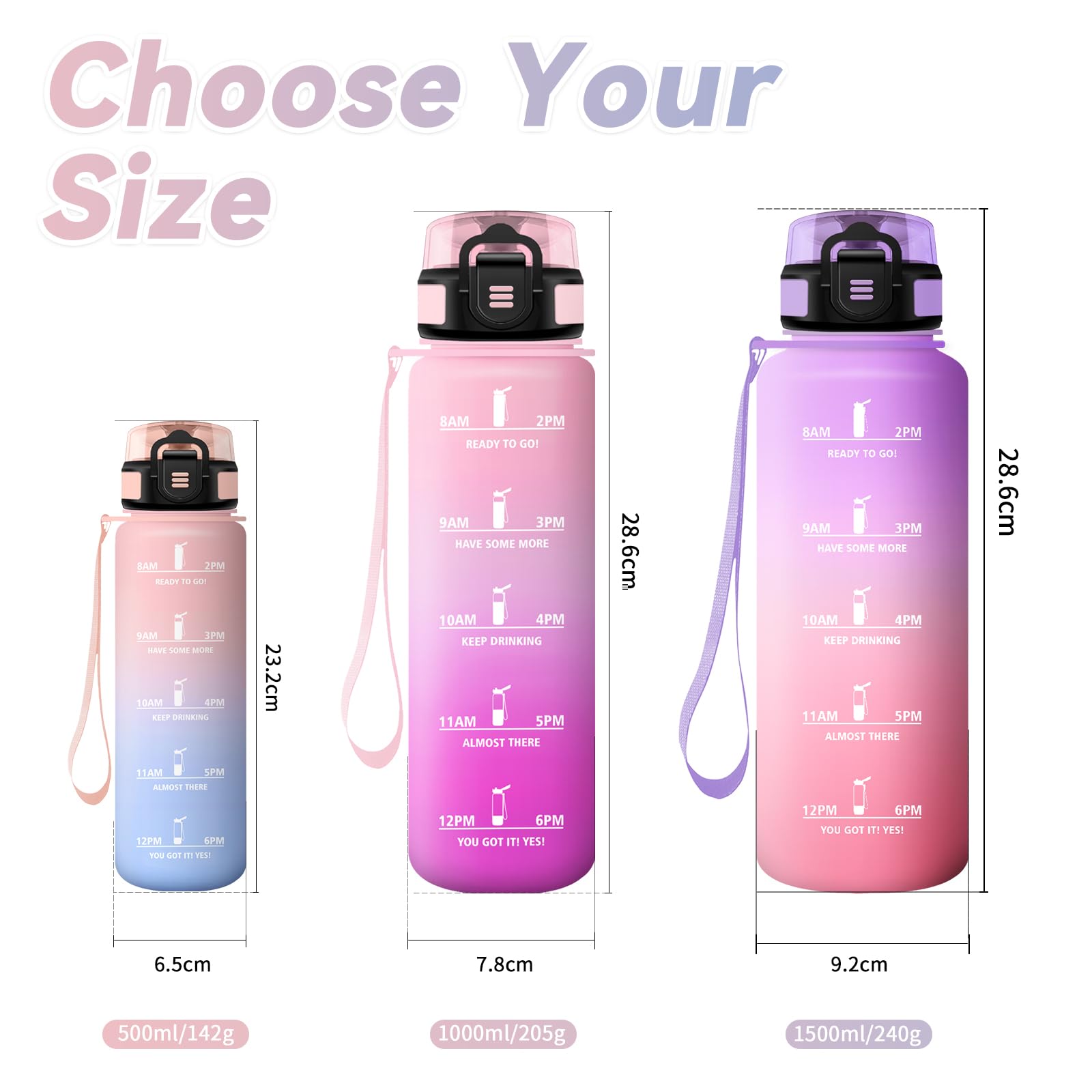 Borraccia 500ml, Indicatore del Tempo, senza BPA, a Prova di Perdite, 1 Clic Aperto, Borraccia Motivazionale per Sport, Ciclismo, Campeggio, Scuola - 5