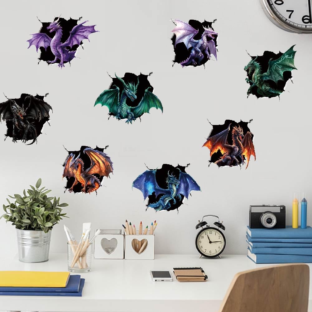Sticker mural 3D dinosaure pour chambre de garçon et décoration de salon