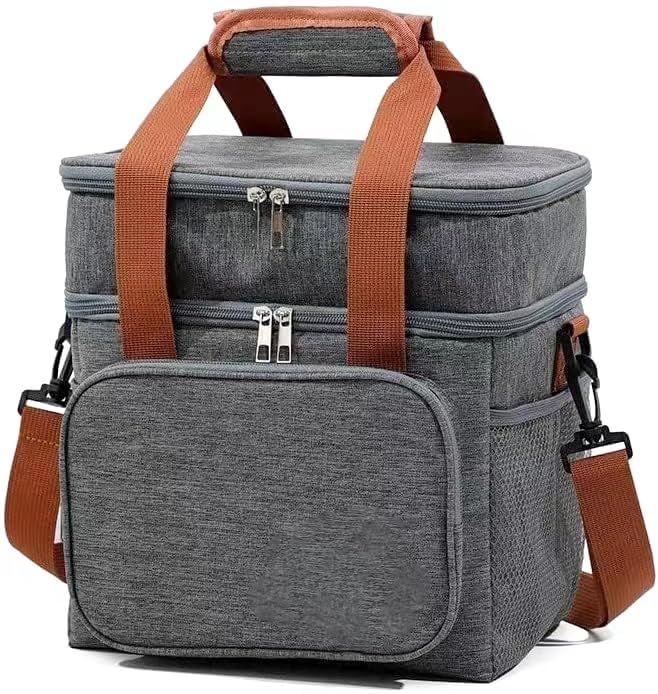 Lunch Bag for Women Men, Reusable Lunch Box Cooler Tote Bag for Adult,Waterproof & Leak-Proof, Insulated Lunch Bags with Shoulder Strap, Double Deck Cooler Lunch Bags for Work Picnic or Travel