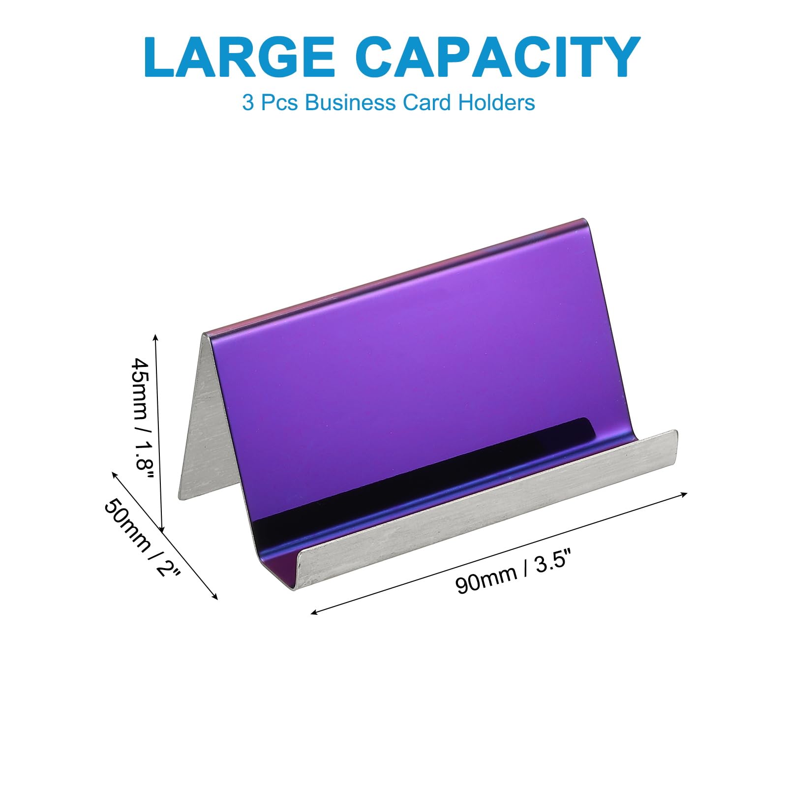 PATIKIL Business Card Holder for Desk 3Pcs Business Card Holders Stainless Steel Card Stand Organizer Cards Display for Office Exhibition Purple - Image 2