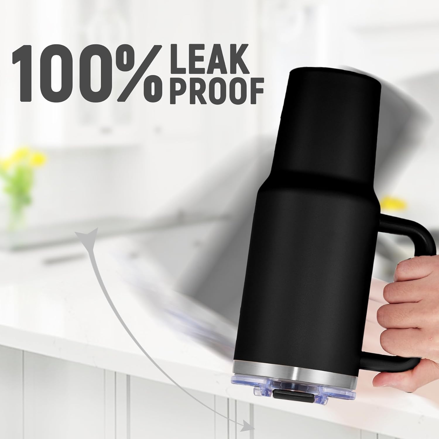 COKTIK 40 oz Tumbler With Handle and Straw, Insulated Tumbler With Leakproof Lids, Stainless Steel|BPA-Free, Cold for 24 H (Black) - Image 5