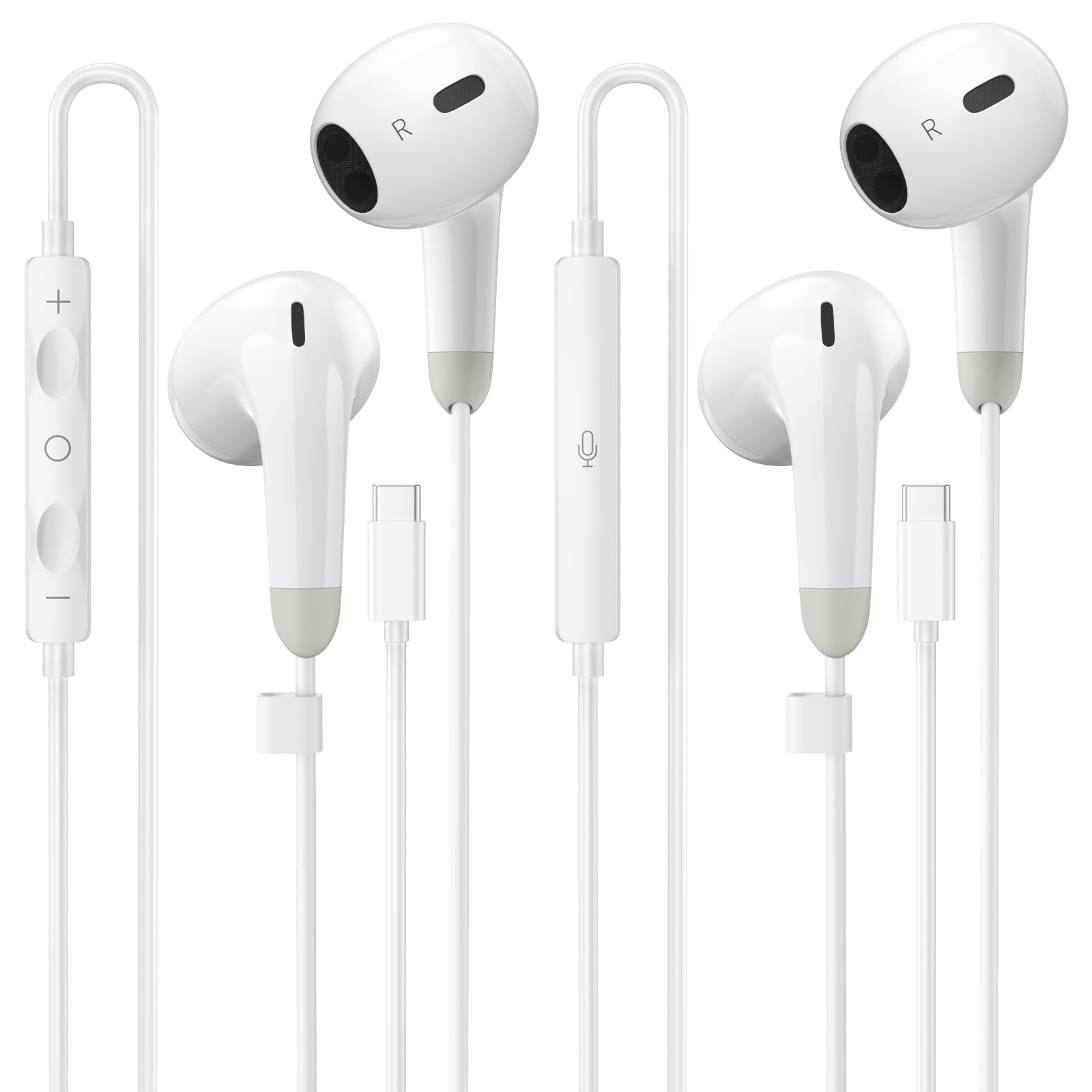 USB C Headphones for iPhone 17 16 15 Pro Max, 2 Pack Wired Earbuds USB C Wired Headphones with Microphone & Remote, Noise Isolating Earphones for iPad