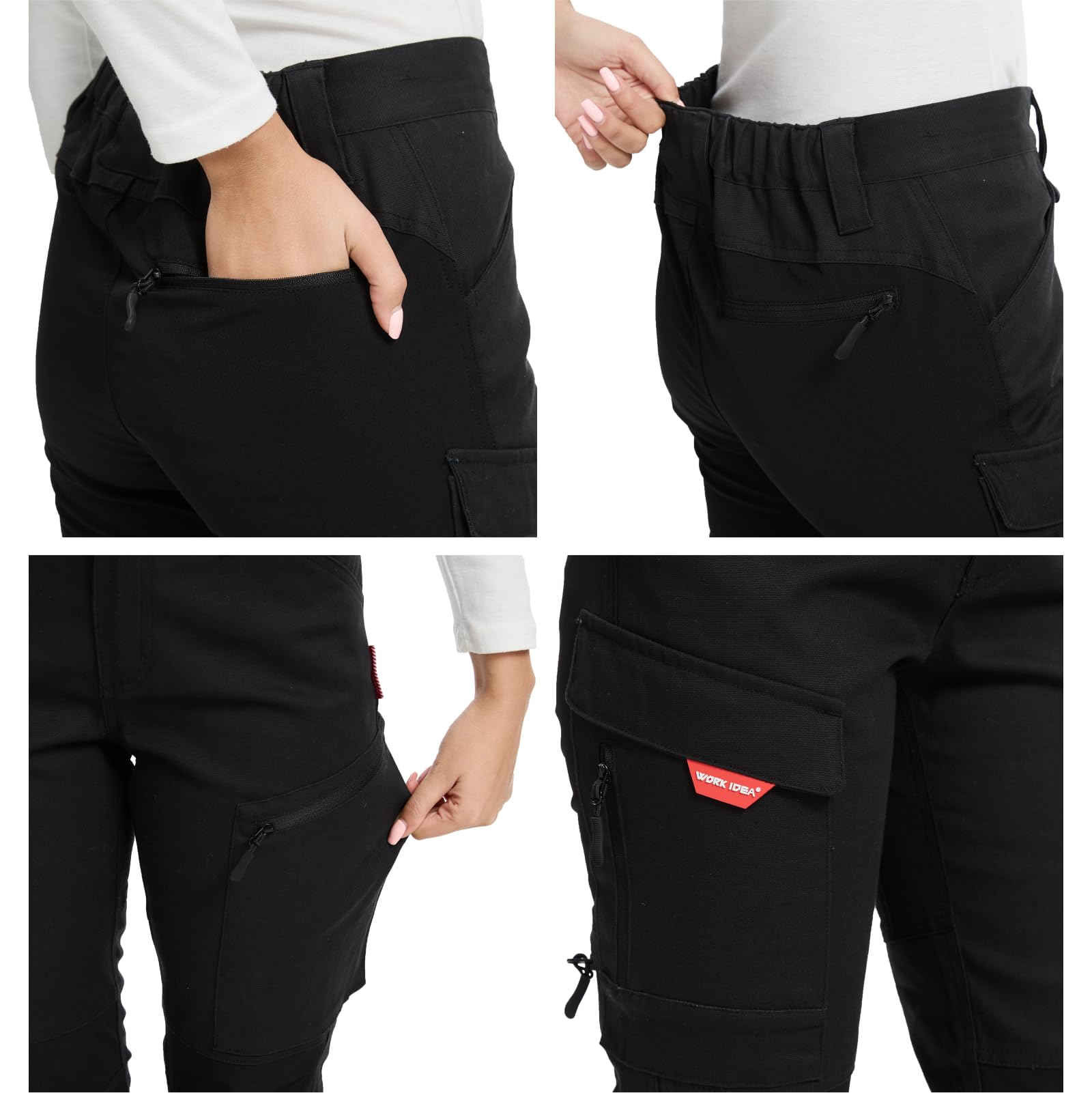 WORK IDEA Damen Wanderhose aus Baumwolle, Stretch-Slim Fit, wasserabweisend, verstellbare Hosenbeine, geeignet für Camping, Wandern & Gartenarbeit