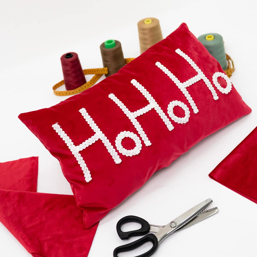 Cojín de Terciopelo con Texto en Relieve HO Fundas de Cojín Decorativo Fundas de Almohada de Navidad, Accesorios Decoración de Navidad para el hogar, sofá Cama, Rojo, 50 x 30 cm
