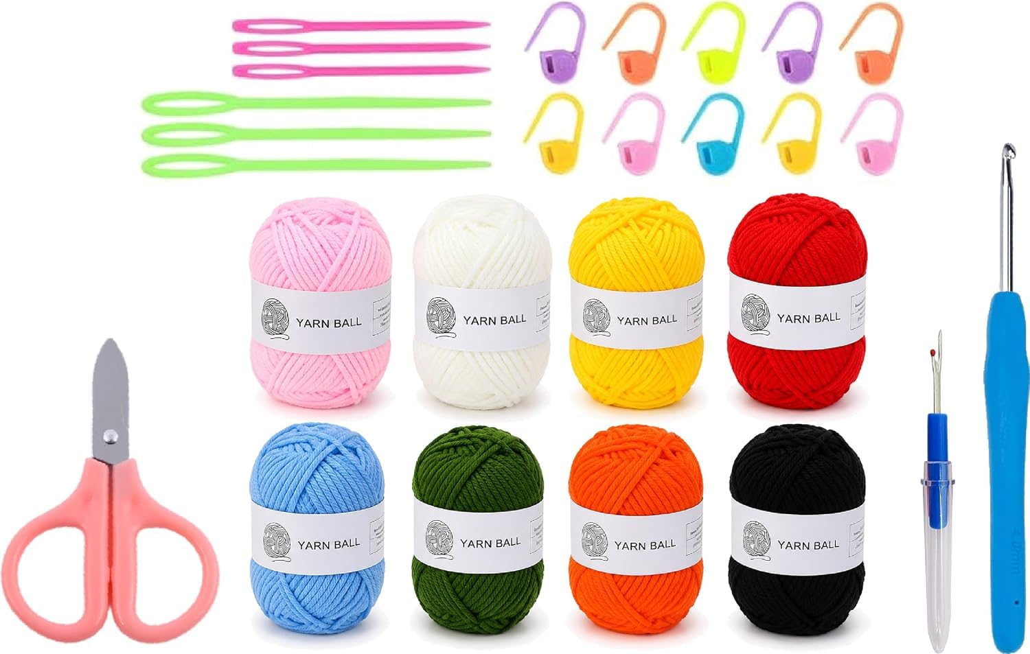DVVENTUM 27Pcs Crochet & Knitting Starter Kit with 8 Yarn Balls (15g Each), Crochet Hook, 6 Yarn Needles, 10 Stitch Markers, Scissors & Seam Ripper, DIY Yarn Craft Set for Beginners, Adults, Kids & Amigurumi Projects-image-46