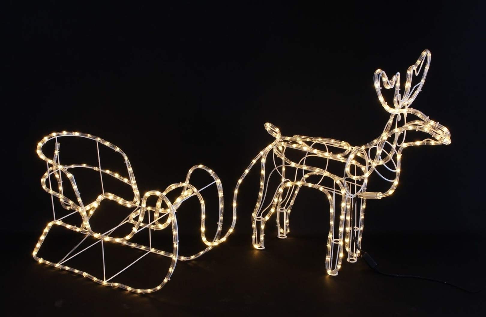 LED Deko Rentier mit Schlitten 177 cm lang, Weihnachtsbeleuchtung für Draussen, Weihnachtsdeko mit Lichterkette, Gartendeko mit Lichtschlauch