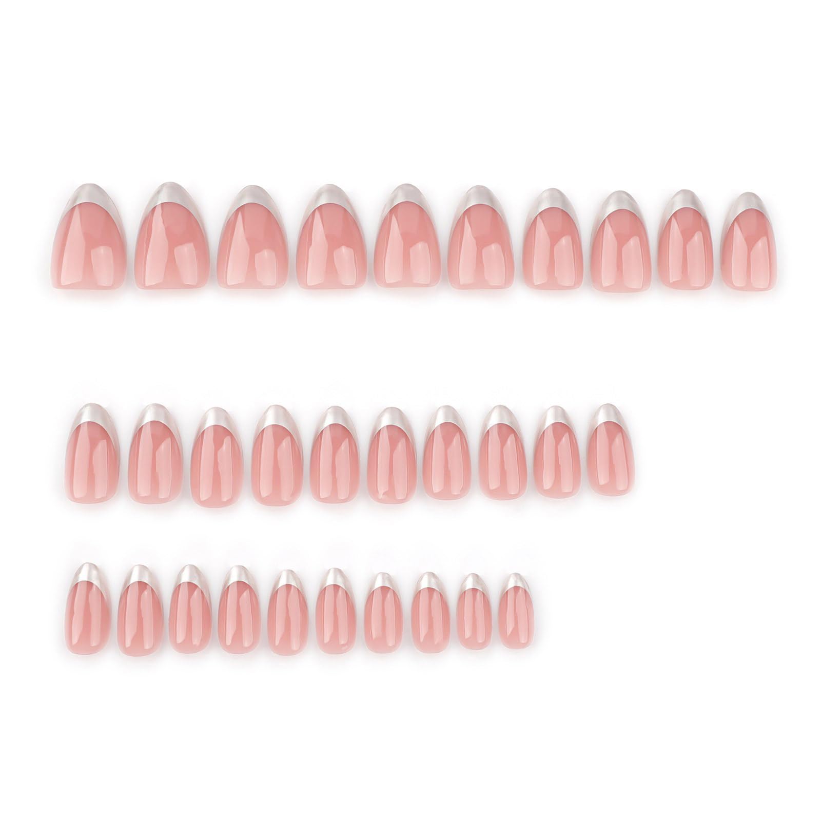 Argento Francese Tip Press On Nails Breve Mandorla Full Covers Unghie finte Semplice Stick On Nails Semplici Unghie Artificiali