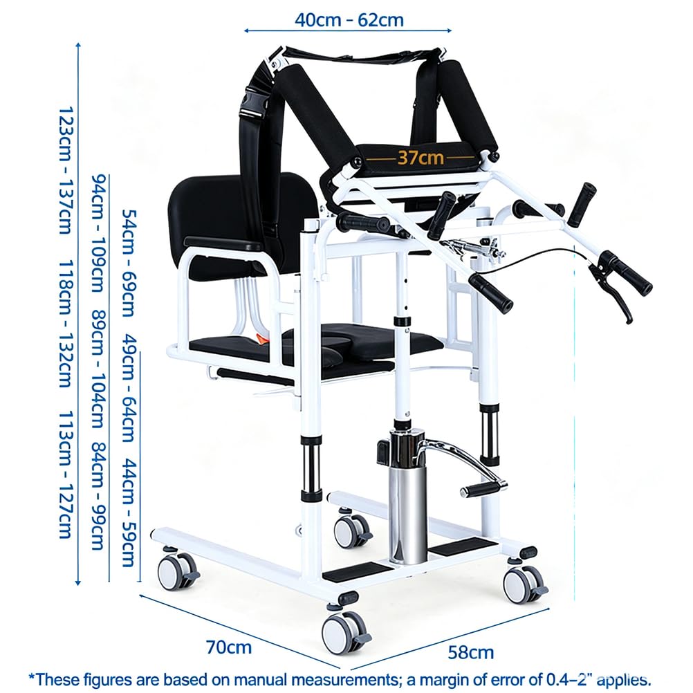 Elevador hidráulico para Pacientes con tapicería de 180°, 200 kg | Sillón elevador ergonómico fabricado en acero al carbono con ruedas giratorias silenciosas de 360°