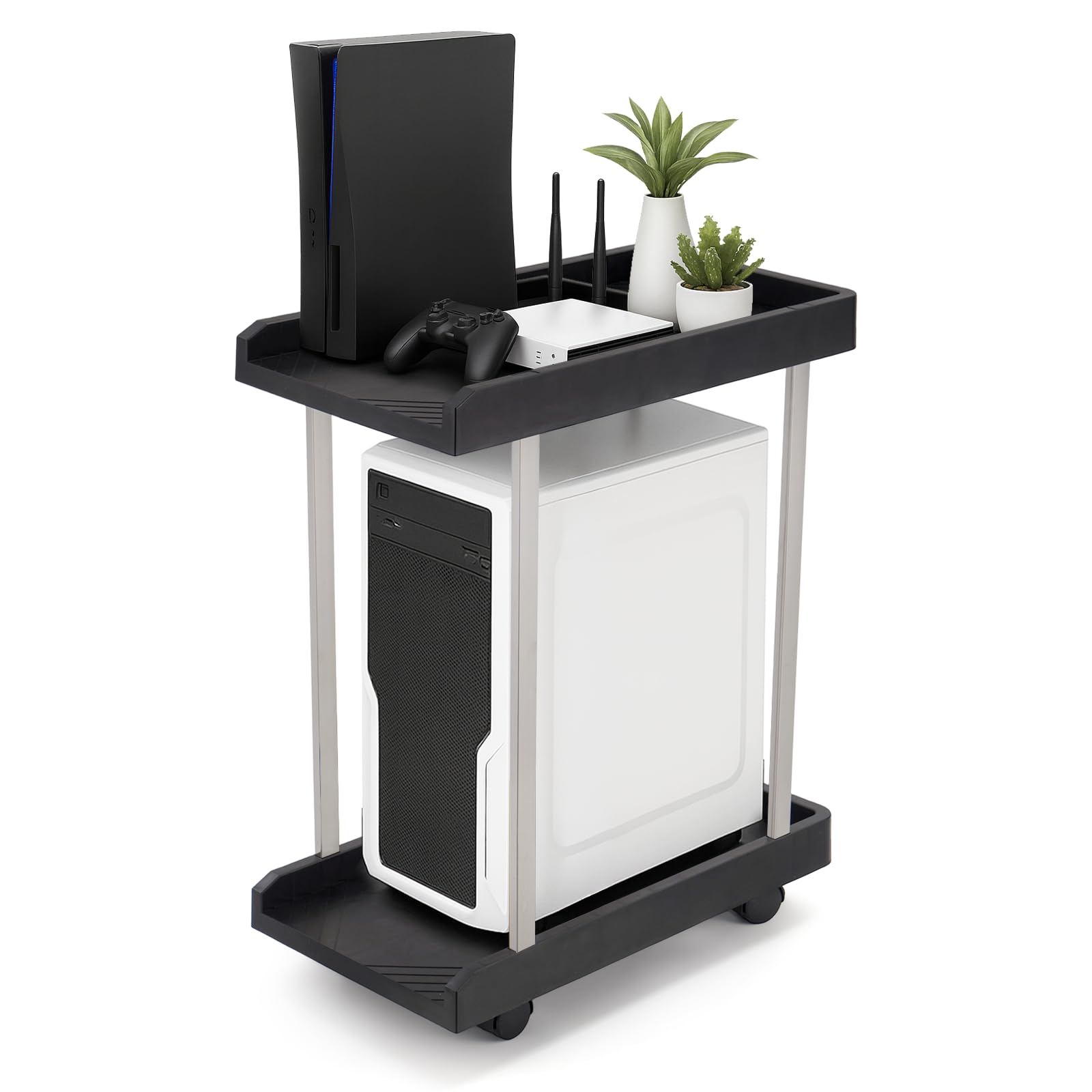 M.J COMFY-LIFE Computer Tower Stand,PC Tower Stand for Pinter, pc Trolley on Lockable Castor Wheels Sturdy, for Gaming Desk Computer Accessories, Black