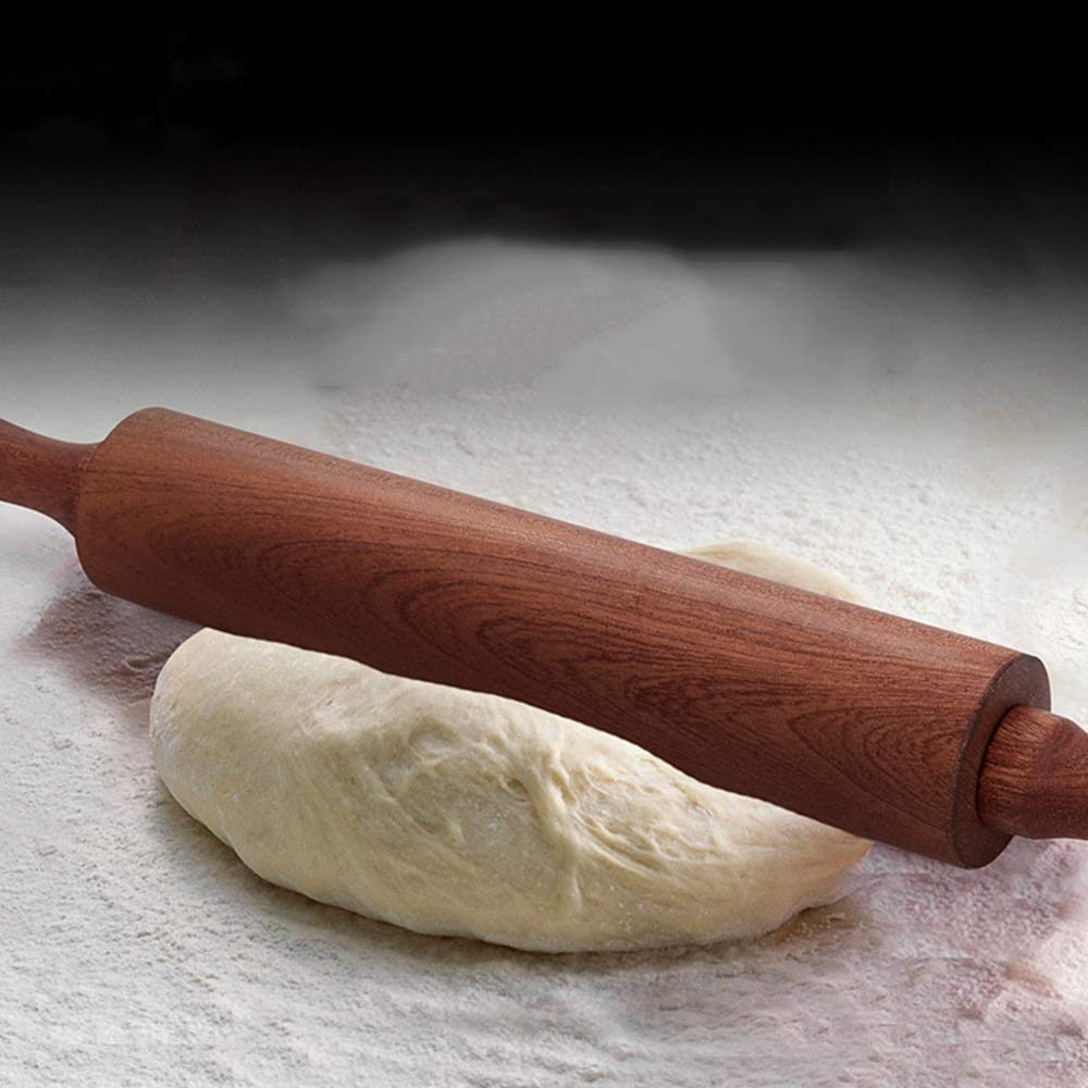 Klassischer Teigroller zum Backen, 48,3 cm lang, Holzteigroller mit Griffen für Brot, Gebäck, Pizza, Fondant, Pastete (Größe: klein)
