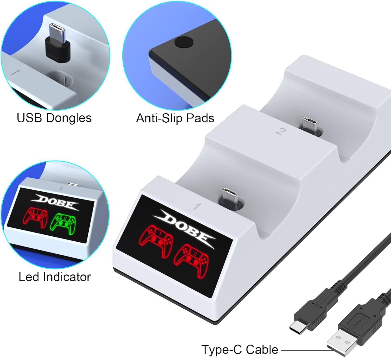 PS5 Controller Charging Station with 2 in 1 Fast Charging Cable and Led Indicator for PlayStation 5 Controller and Edge Charger Station Docking Station