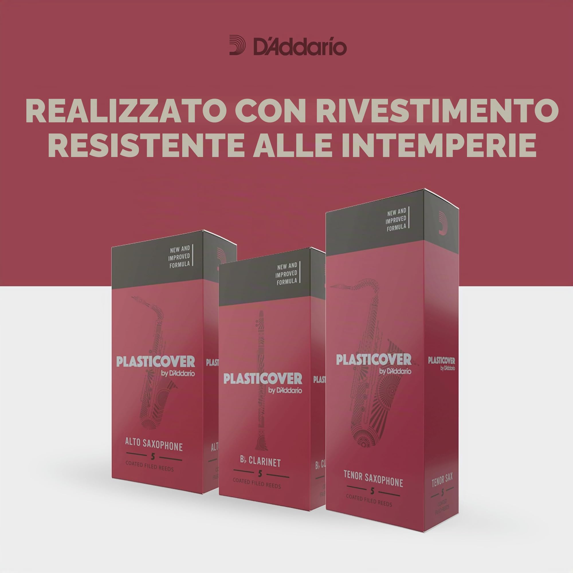 Confezione da 5 ance Rico Plasticover per sassofono baritono, durezza 2,5