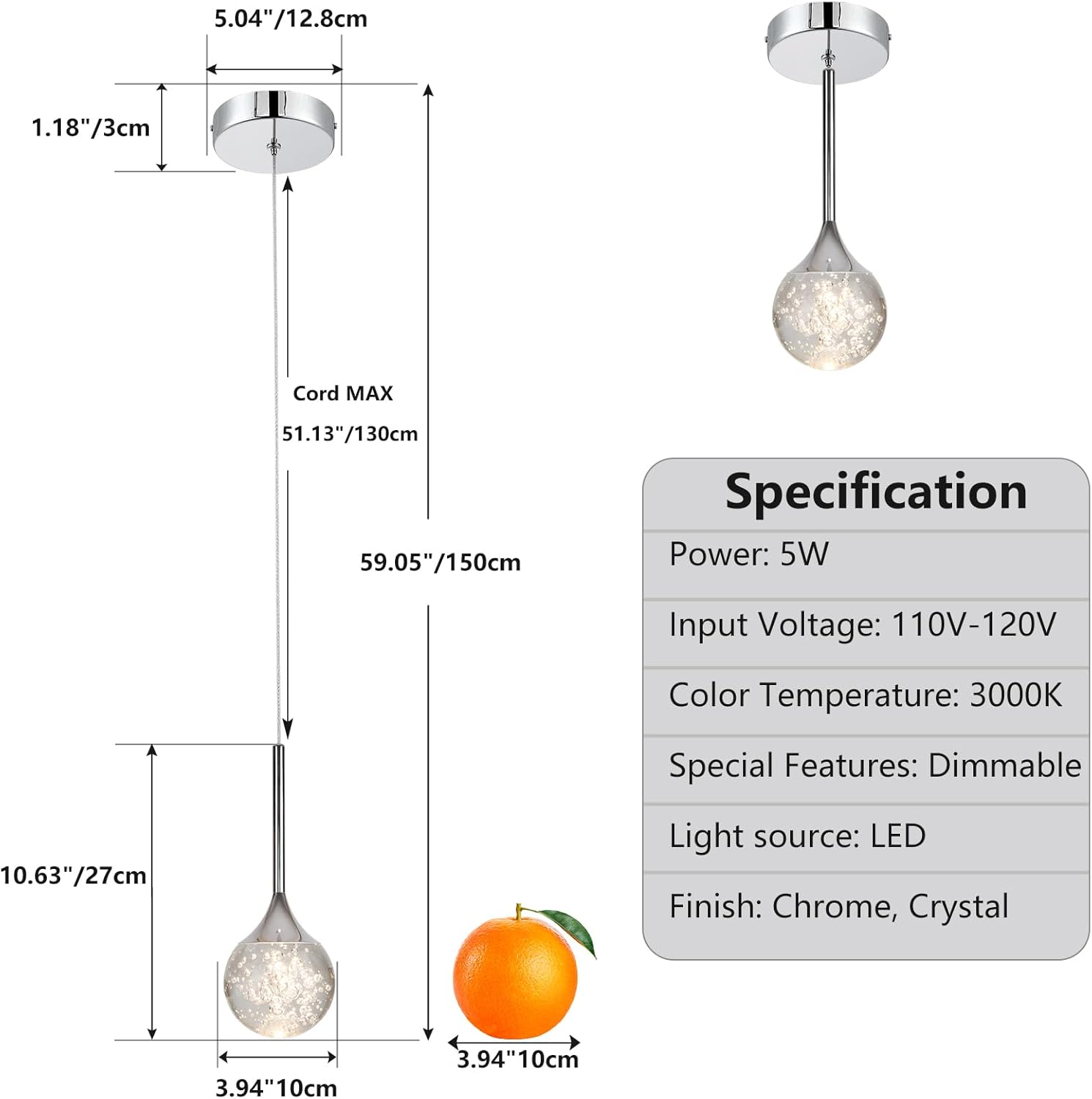 Modern Crystal Pendant Light Chrome Mini Globe Chandelier Dimmable LED Ceiling Hanging Light Luxury Bubble Crystal Kitchen Island Light for Dining Room Bedroom,3000K