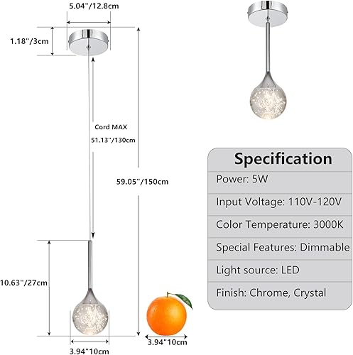 Miniatura 3 de Moderna lámpara colgante de cristal cromado, mini candelabro de globo regulable, luz LED colgante de techo, luz de lujo de cristal de burbujas para