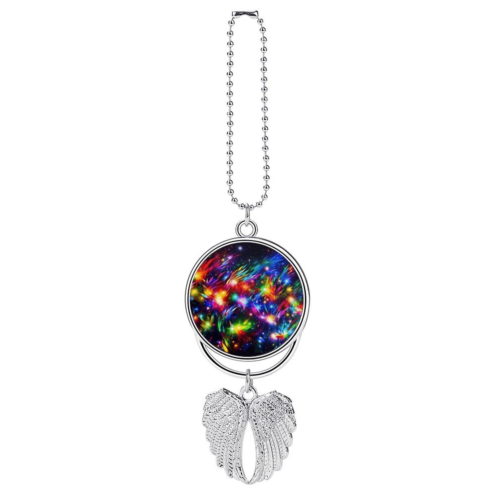 Bright Beautiful Colorful Art Car Pendant Car Rearview Mirror Pendant Custom Photo Car Hanging Ornament Car Rear View Mirror Hanging Accessories Angel Wing Car Charm Gift for Men Women