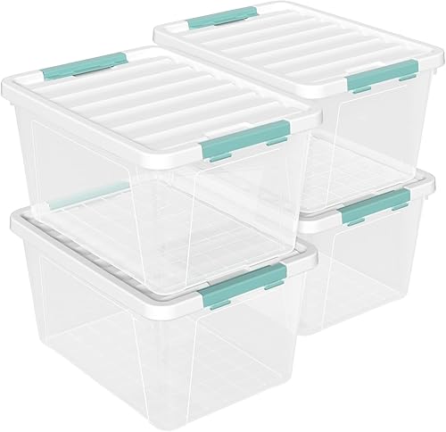 Cajas de almacenamiento de plástico grandes de 36 cuartos de galón con tapas, bolsas de almacenamiento de plástico transparente, 4 paquetes