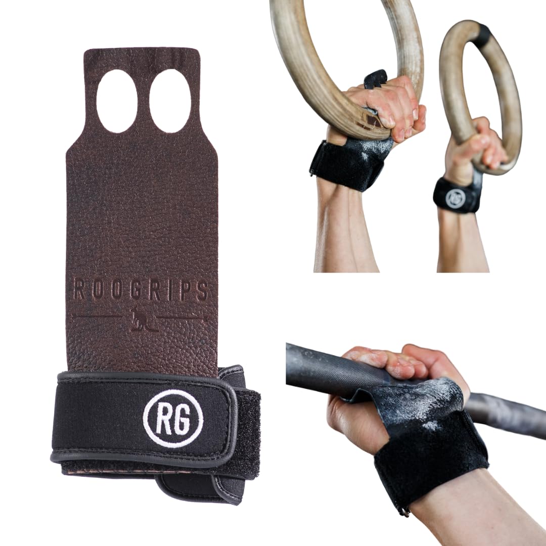 2 Finger Premium Leather Hand Grips for Gymnastic Bars, Cross Training, Gym & Home Workouts, Pull Up Bars & Weightlifting - The Most Durable Palm Guard from Rips and Blisters