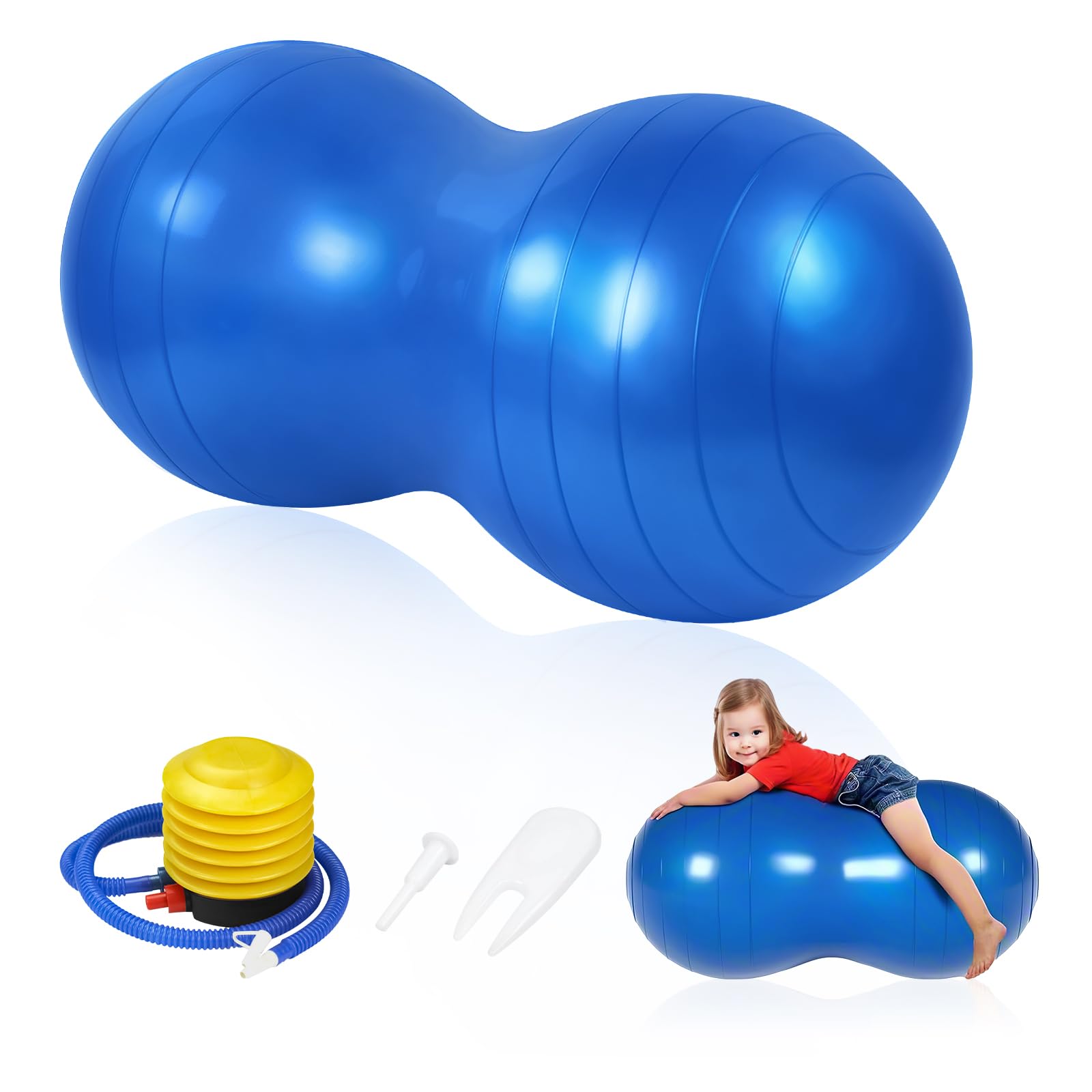 flintronic Peanut Ball for Kids Therapy, 90x45cm Exercise Balls, Anti-burst Yoga Ball with Pump, for Pregnancy Birth, Kids Physical Therapy, Core Training, Pilates, Blue