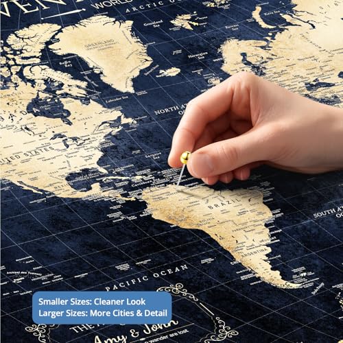 Image of IPIC - Personalized Framed World Map Painting for Wall Decor, Pinnable World Map to Mark Travels, Custom Artwork with Names, World Travel Map for Home, Office, Study, and RV, Ready to Hang