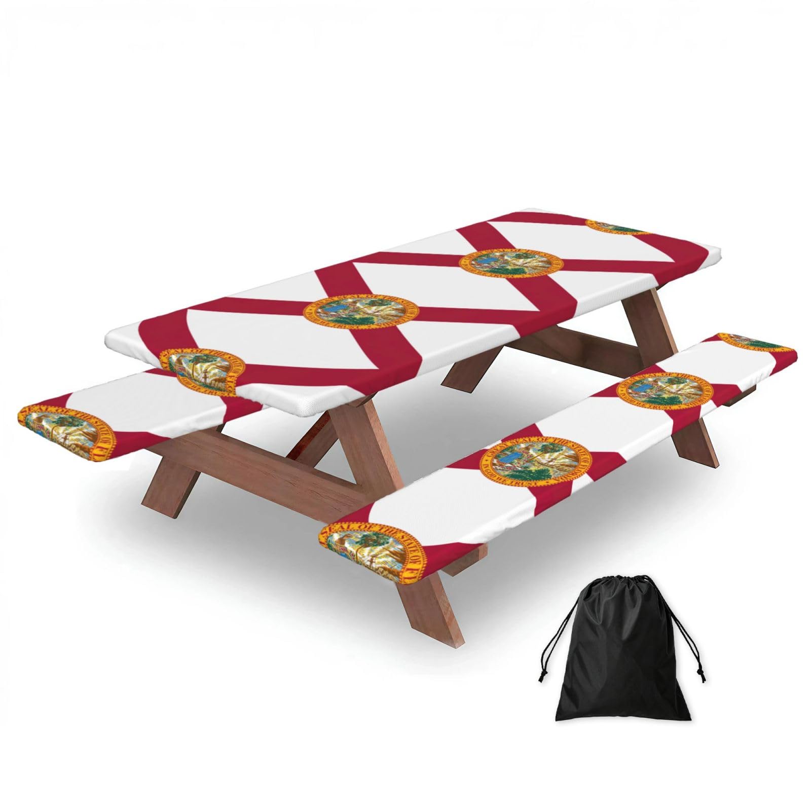 Zyjhyy Black Florida Flag Print 3 Pack Wipeable Picnic Bench Cover And Table Cover Lightweight Table Cloth For Camping Outdoor