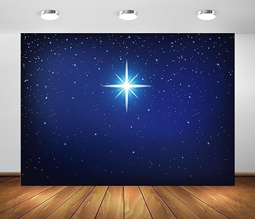 BELECO Telón de fondo de tela de 5 x 3 pies, estrella de Navidad, cielo estrellado azul, belén, estrella de Belén, Jesús, fondo de nacimiento,