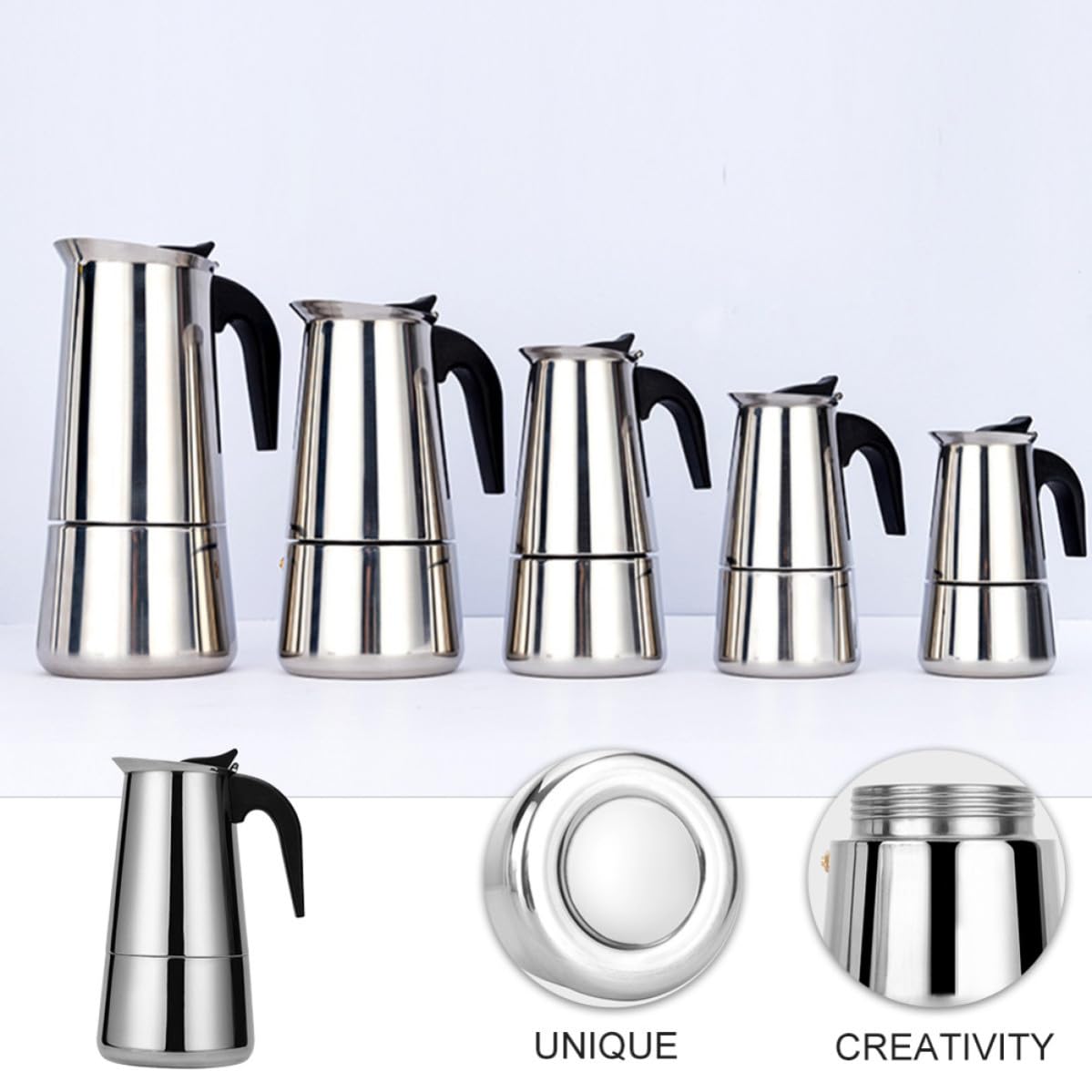 DOITOOL Cafetera Portátil de Acero Inoxidable Capacidad de 12 Tazas y Mango Ergonómico para Uso en Hogar y Oficina
